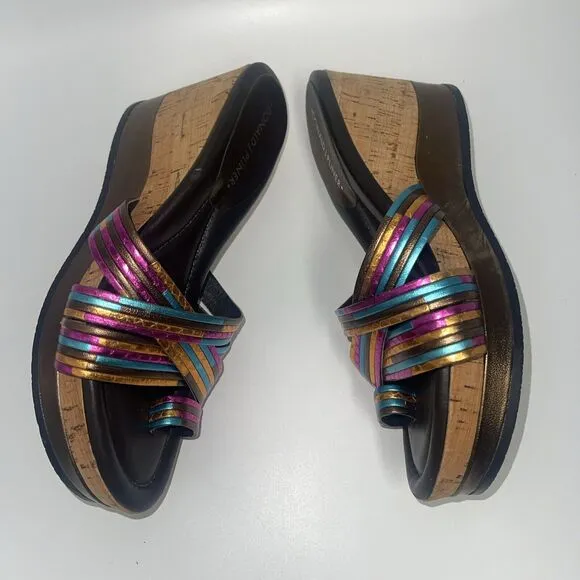 Donald J Pliner Lettie Metallic Wedge Cork Sandals Sz 7 1/2