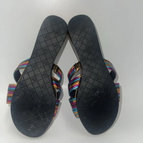 Donald J Pliner Lettie Metallic Wedge Cork Sandals Sz 7 1/2
