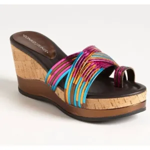 Donald J Pliner Lettie Metallic Wedge Cork Sandals Sz 7 1/2
