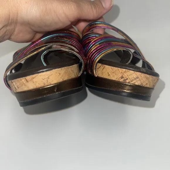 Donald J Pliner Lettie Metallic Wedge Cork Sandals Sz 7 1/2