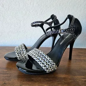 Donald J Pliner Women's White/Black Colorblock Snakeskin Heels Sandals 7.5