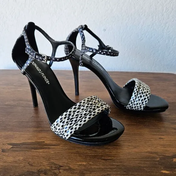 Donald J Pliner Women's White/Black Colorblock Snakeskin Heels Sandals 7.5