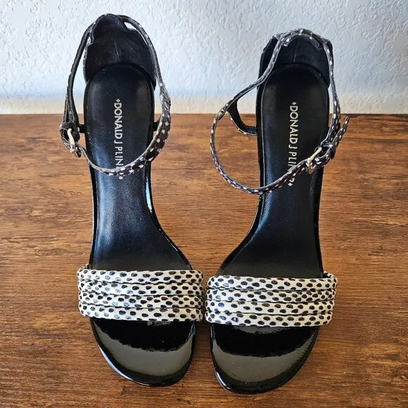 Donald J Pliner Women's White/Black Colorblock Snakeskin Heels Sandals 7.5
