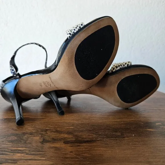Donald J Pliner Women's White/Black Colorblock Snakeskin Heels Sandals 7.5