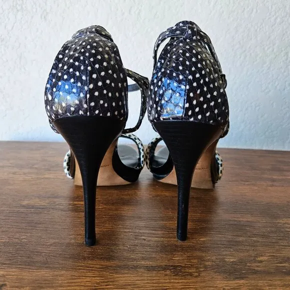 Donald J Pliner Women's White/Black Colorblock Snakeskin Heels Sandals 7.5
