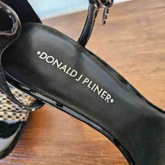 Donald J Pliner Women's White/Black Colorblock Snakeskin Heels Sandals 7.5