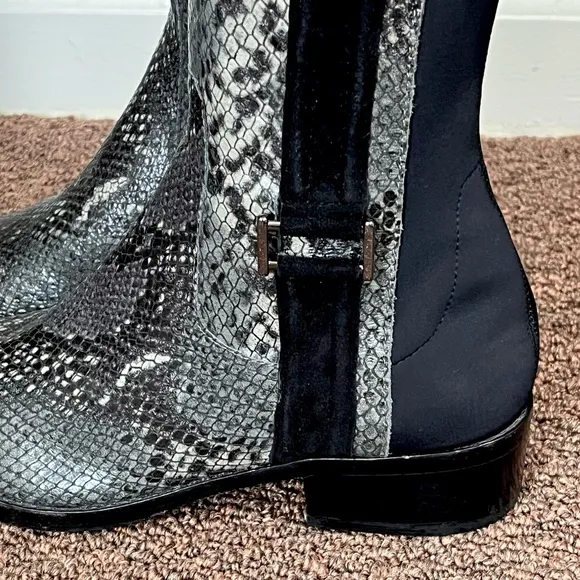 Donald Pliner Black and Gray leather Snakeskin luxury knee high boots