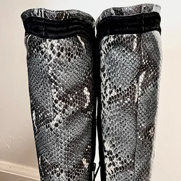 Donald Pliner Black and Gray leather Snakeskin luxury knee high boots