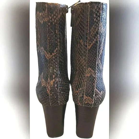 Donald Pliner Chic Snake Print Brown Leather Platform  Ankle Boots