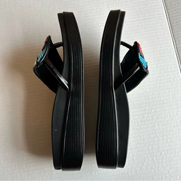 DONALD PLINER Chunky Summer Black Colorful Craft Slip On Fiji Sandals Size 8.