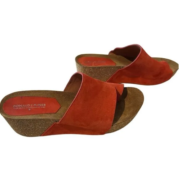Donald Pliner Red Suede Ginie Red Wedge Sandals - Size 11