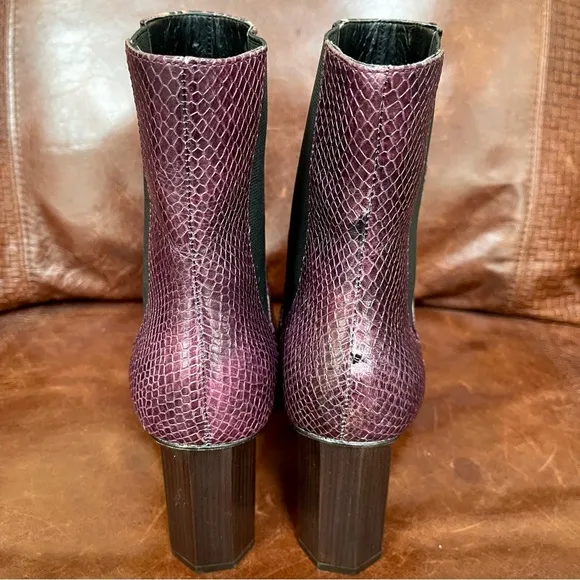 Donald Pliner Snakeskin Embossed Genuine Leather Boots In Plum Color Size 8