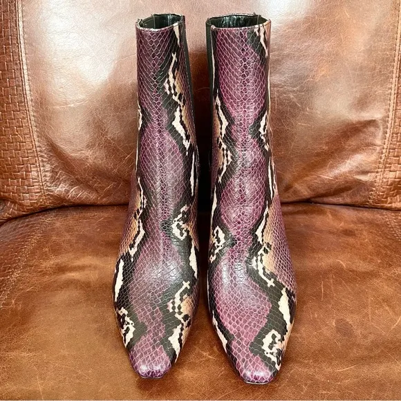 Donald Pliner Snakeskin Embossed Genuine Leather Boots In Plum Color Size 8