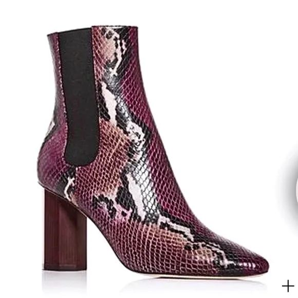 Donald Pliner Snakeskin Embossed Genuine Leather Boots In Plum Color Size 8