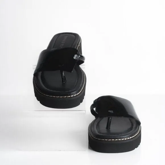 Donald Pliner Womens Beulah Platform Sandals Thongs Patent Leather Black US 7.5