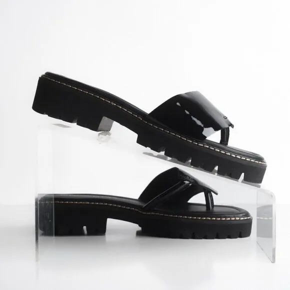 Donald Pliner Womens Beulah Platform Sandals Thongs Patent Leather Black US 7.5