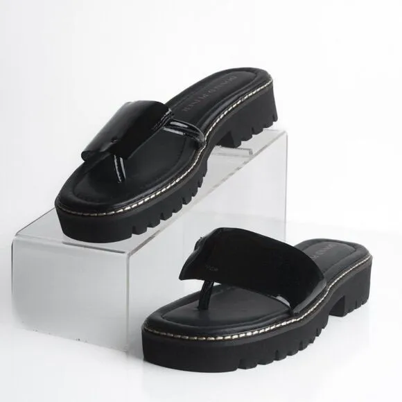 Donald Pliner Womens Beulah Platform Sandals Thongs Patent Leather Black US 7.5