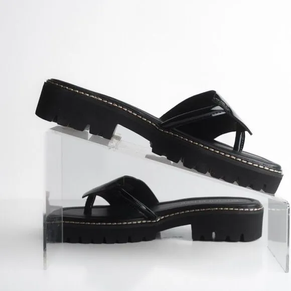 Donald Pliner Womens Beulah Platform Sandals Thongs Patent Leather Black US 7.5