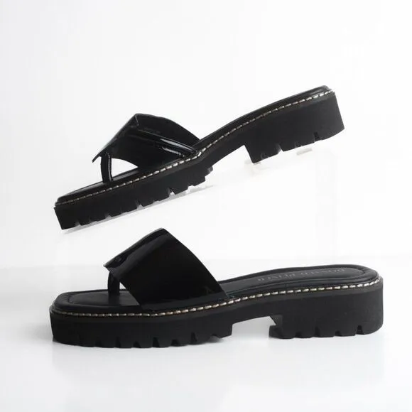 Donald Pliner Womens Beulah Platform Sandals Thongs Patent Leather Black US 7.5