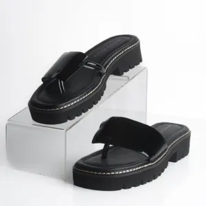 Donald Pliner Womens Beulah Platform Sandals Thongs Patent Leather Black US 7.5