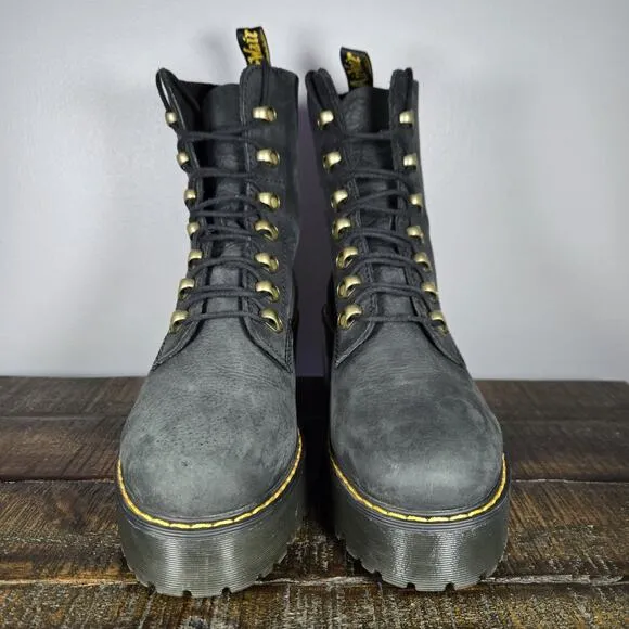 Dr. Doc Martens Leona Womens Size 9 Lace Up Heeled Boots Black Soft Leather