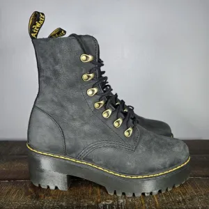 Dr. Doc Martens Leona Womens Size 9 Lace Up Heeled Boots Black Soft Leather