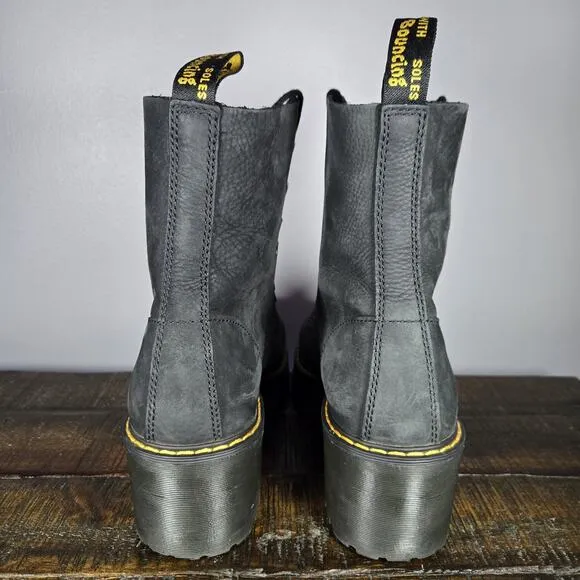 Dr. Doc Martens Leona Womens Size 9 Lace Up Heeled Boots Black Soft Leather