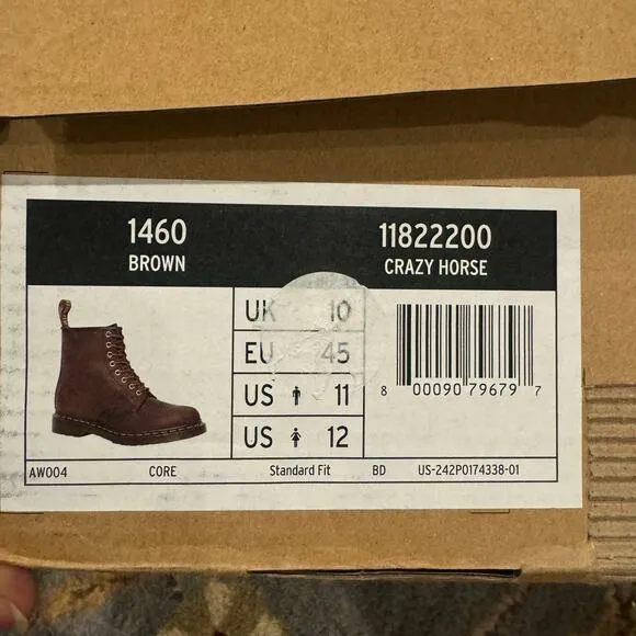 Dr. Martens 1460 Crazy Horse Leather Lace Up Boots Brown Size 11
