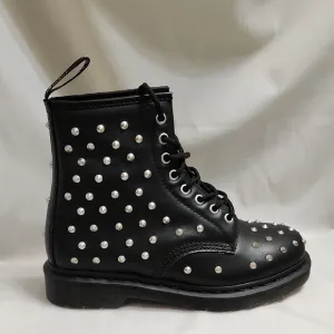 Dr. Martens 1460 Stud Wanama Leather Lace Up Black Combat Boots (M 7, L 8)