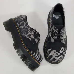 Dr. Martens 1461 Animal Clash Leather &amp; Suede Platform Shoes Black Gray Size 6