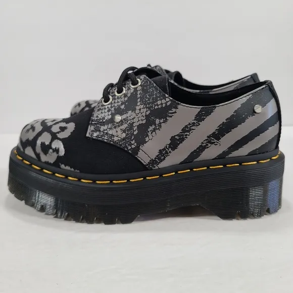 Dr. Martens 1461 Animal Clash Leather &amp; Suede Platform Shoes Black Gray Size 6