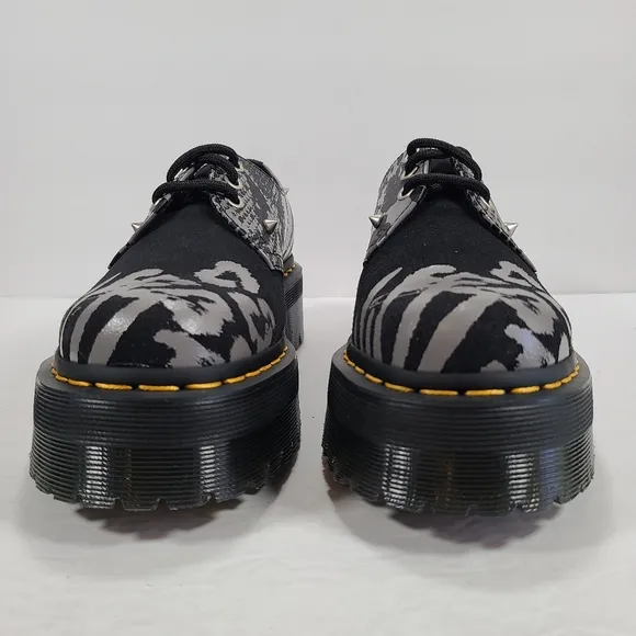 Dr. Martens 1461 Animal Clash Leather &amp; Suede Platform Shoes Black Gray Size 6