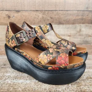 Dr Martens Adaya Women's Size 7 Floral Asia Tattoo Print Wedge Platform Sandals