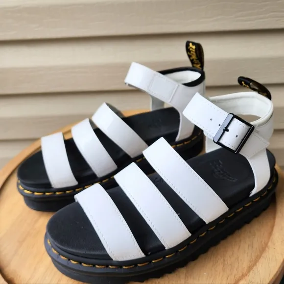 Dr. Martens Blaire patent leather strap white sandals