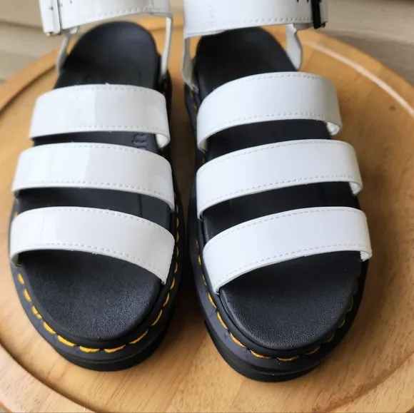 Dr. Martens Blaire patent leather strap white sandals