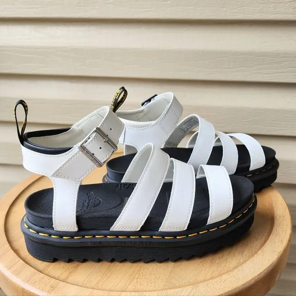 Dr. Martens Blaire patent leather strap white sandals