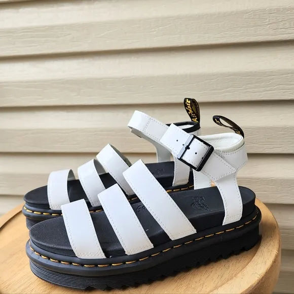 Dr. Martens Blaire patent leather strap white sandals