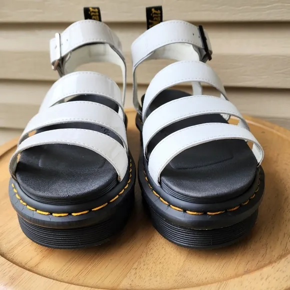 Dr. Martens Blaire patent leather strap white sandals