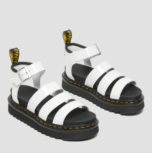Dr. Martens Blaire patent leather strap white sandals