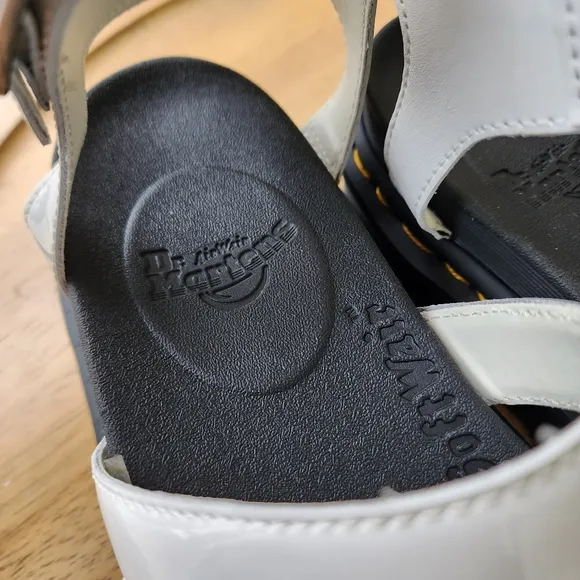 Dr. Martens Blaire patent leather strap white sandals