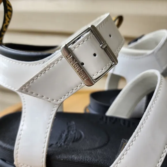 Dr. Martens Blaire patent leather strap white sandals