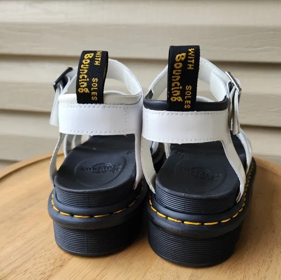 Dr. Martens Blaire patent leather strap white sandals