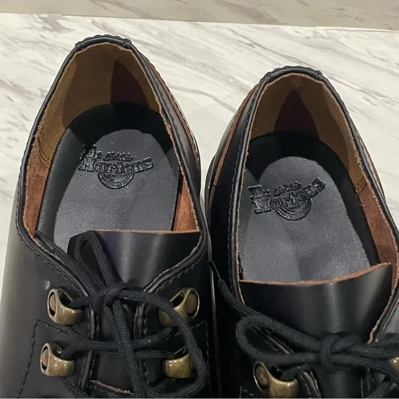 DR MARTENS Leona Lo Vintage Smooth Leather Lug Sole Platform Heeled Shoe Black 9