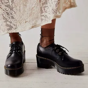 DR MARTENS Leona Lo Vintage Smooth Leather Lug Sole Platform Heeled Shoe Black 9