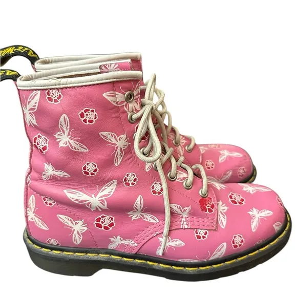 Dr. Martens PINK Butterfly &amp; Rose Floral 1460 Boots - size 9 US ladies