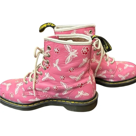 Dr. Martens PINK Butterfly &amp; Rose Floral 1460 Boots - size 9 US ladies