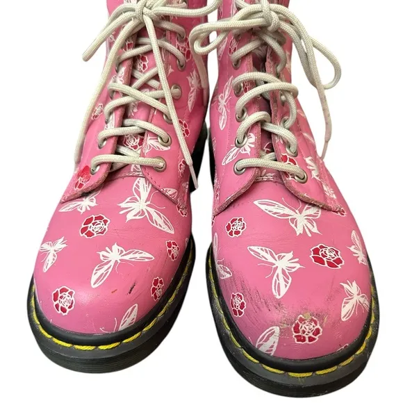 Dr. Martens PINK Butterfly &amp; Rose Floral 1460 Boots - size 9 US ladies