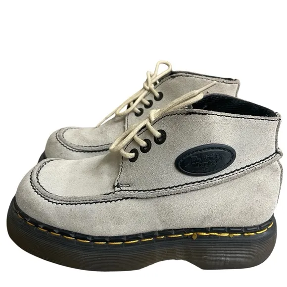 Dr Martens Vtg 8354Grey Suede Leather Platform England Shoes Usa 6 Lady men 5
