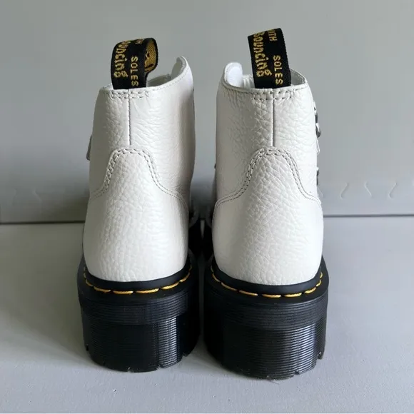 Dr. Martens White Leather Devon Flower Buckle Women's Platform Boot Size 9 #260