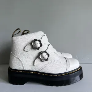 Dr. Martens White Leather Devon Flower Buckle Women's Platform Boot Size 9 #260